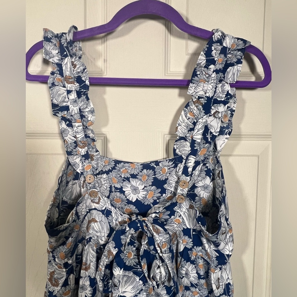 KORI NWT Blue Floral Wide Leg Jumpsuit Ruffle Strap Tie Front Boho medium - Picture 5 of 10